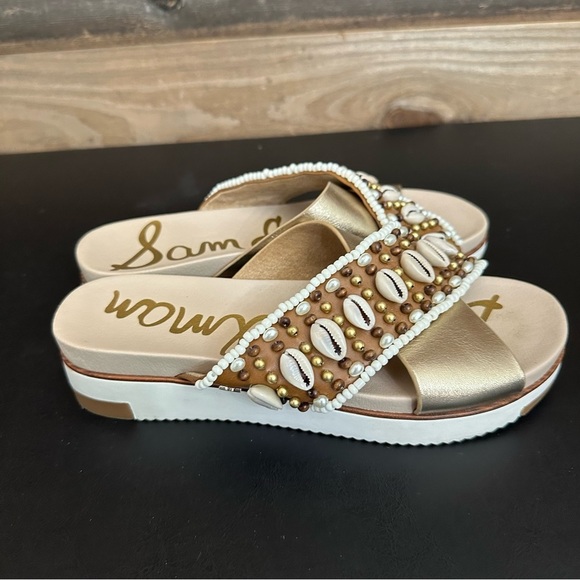 Sam Edelman Sandals Womens 7M Audrea Slide Slip On Shoes Shells Beads Platform - Picture 4 of 10
